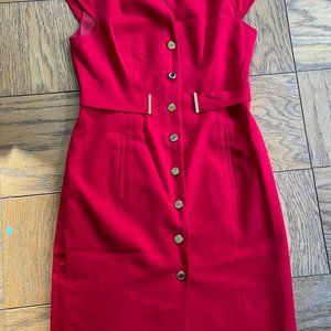Calvin Klein Red Dress Button Up Dress